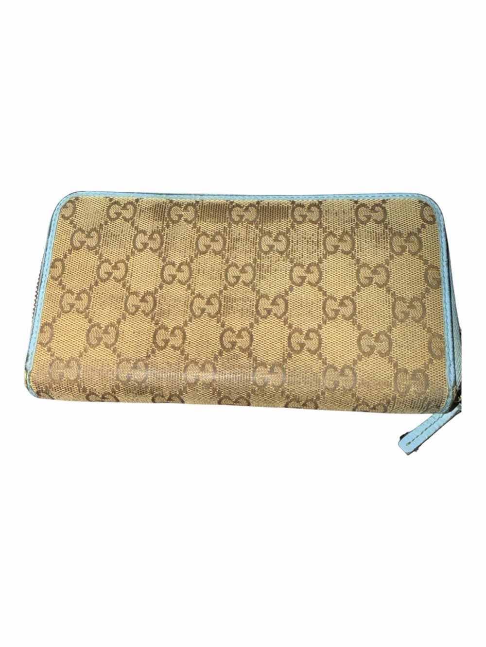 RARE Gucci GG Canvas Zip Around Wallet Light Blue 363423